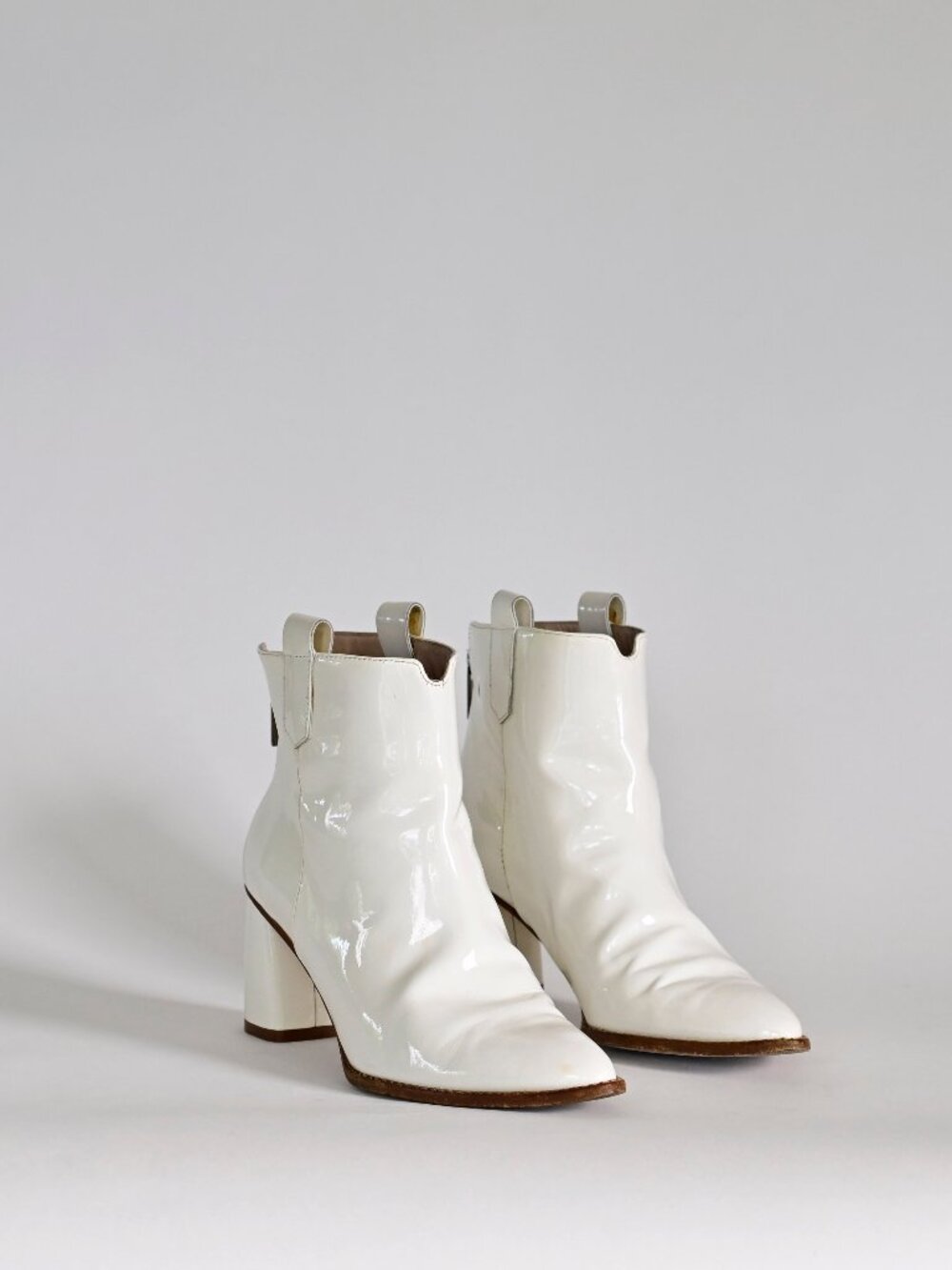 Stuart Weitzman White Patent Leather Ankle Boots-Size 38 EU / US 7.5–8